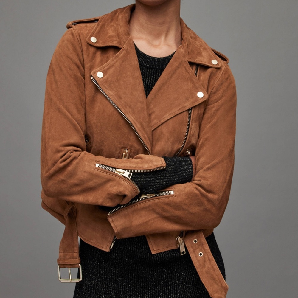 All Saints | Genuine Suede Beige Biker Jacket | Size 2 | Worn 3x